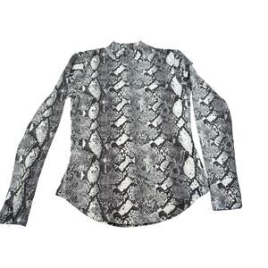 French Connection womens snake skin print mock neck black gray top. Size M